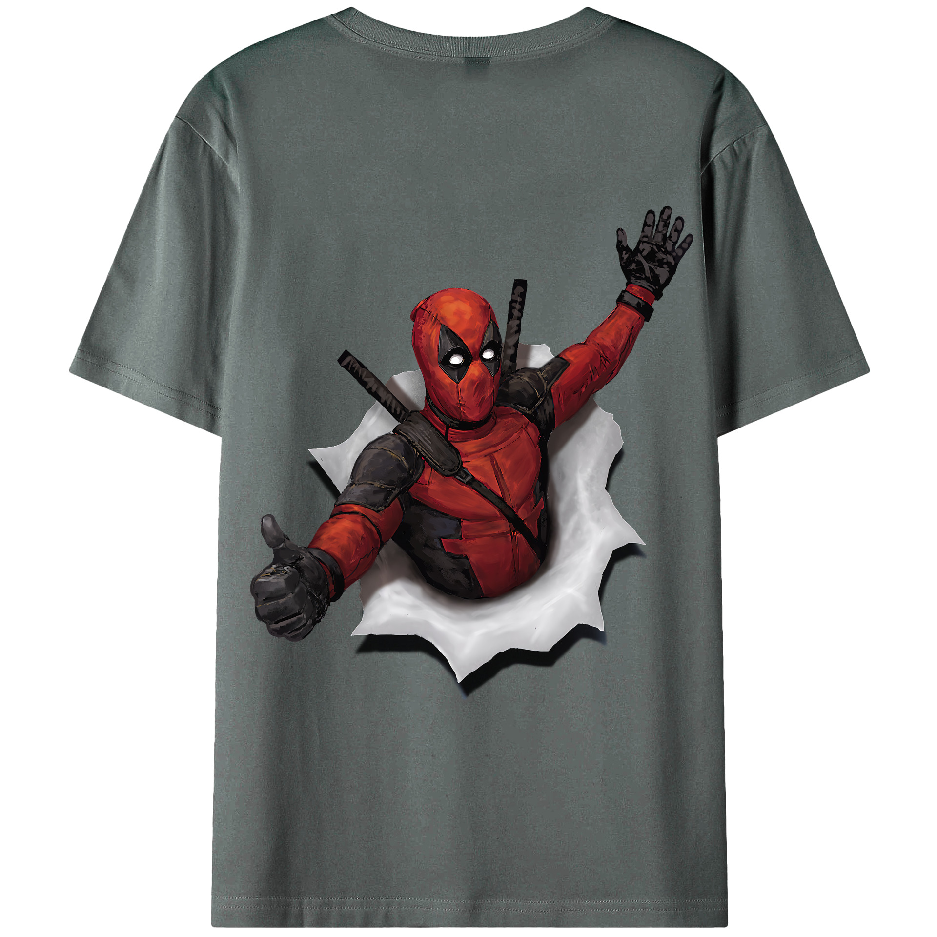 （画像用） Deadpool デッドプール 綿100％ メンズ半袖Tシャツ（バックプリント） 通気性